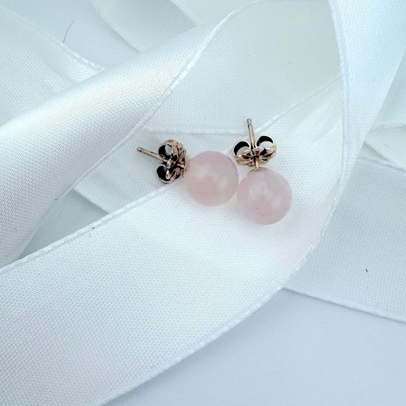 RARE Tiffany & Co. 8mm Rose Quartz Bead Stud Earrings in Silver - Picture 3 of 6